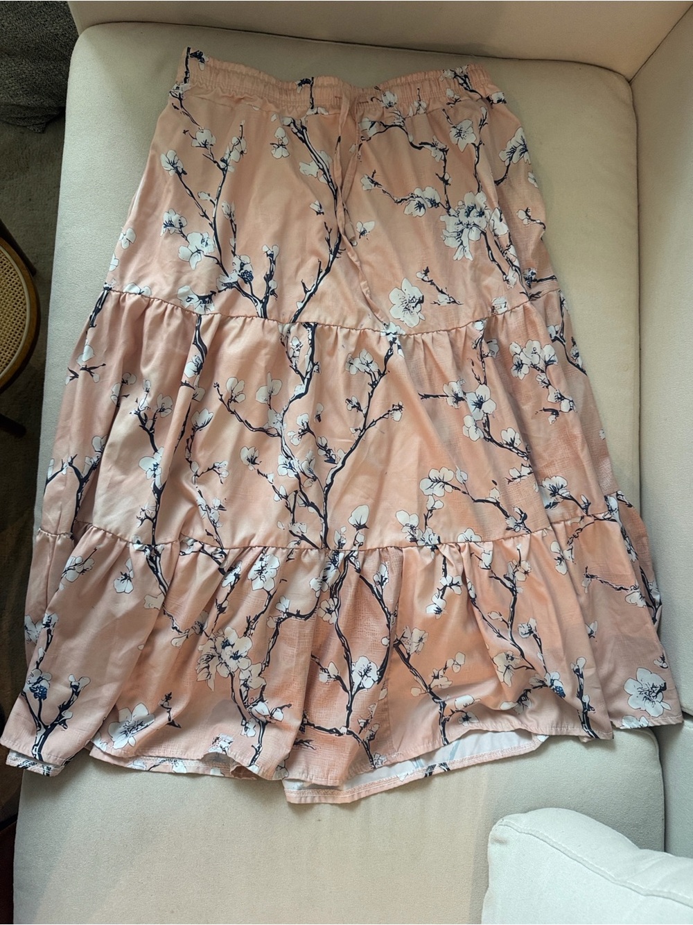 Size L Floral Tiered Peach Skirt - Lightweight Summer Style
